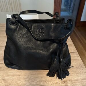 Tory Burch Black Pebbled Leather Shoulder Bag